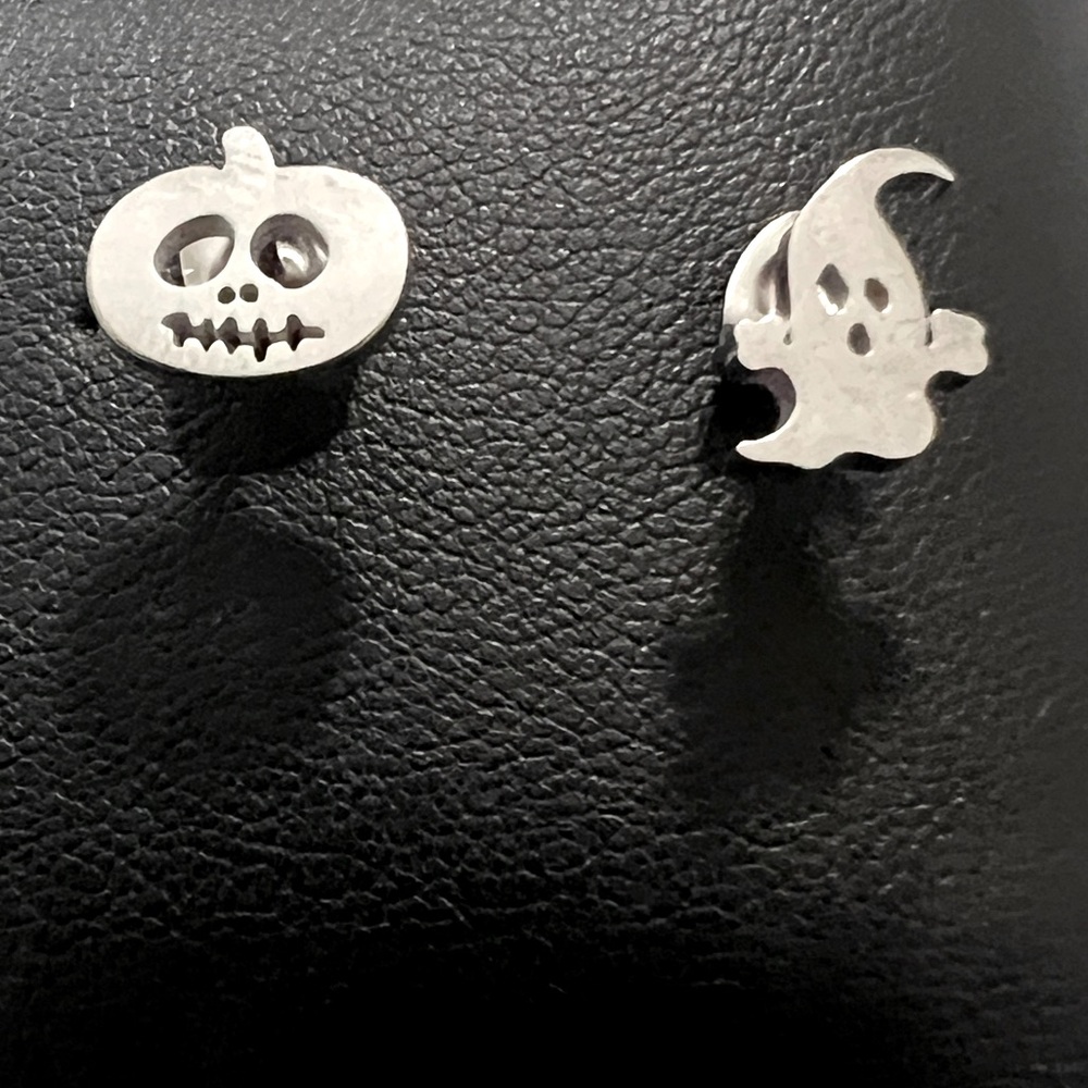Silver Halloween Pumpkin and Ghost Earrings stainless steel
